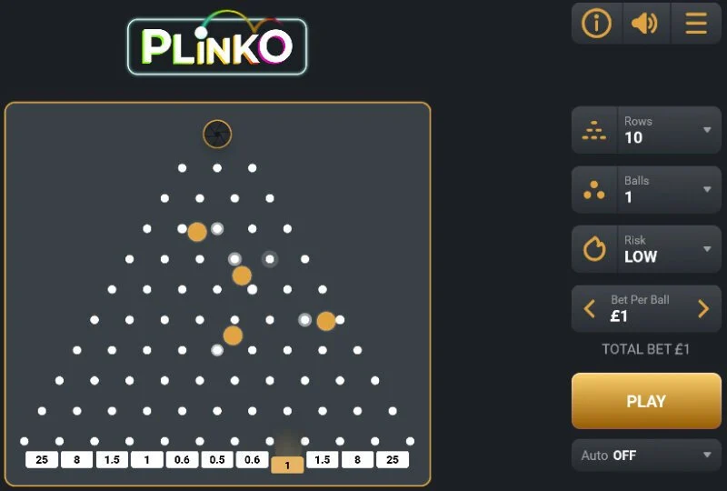 Plinko Spielinterface bei NV Casino